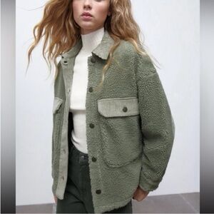 Zara Sage Green Teddy Sherpa Jacket